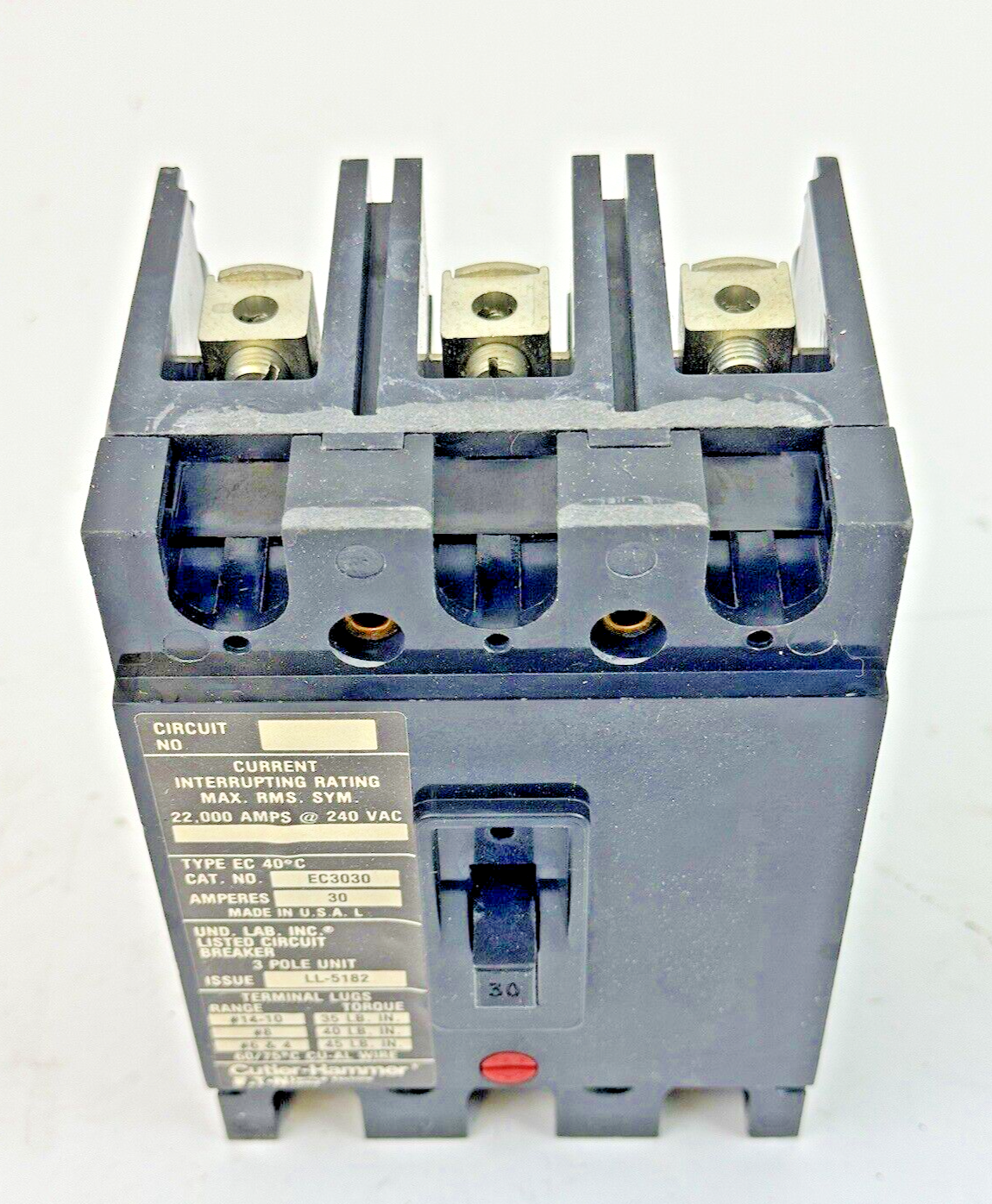 CUTLER-HAMMER / EATON - EC3030 SER. 3 - CIRCUIT BREAKER - 30A/ 240 VAC/ 3 POLE