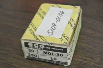 BOX of 10 / ECONOMY / FPE MOL-30 MIDGET ONE-TIME FUSE / 30A / 250V / NEW SURPLUS