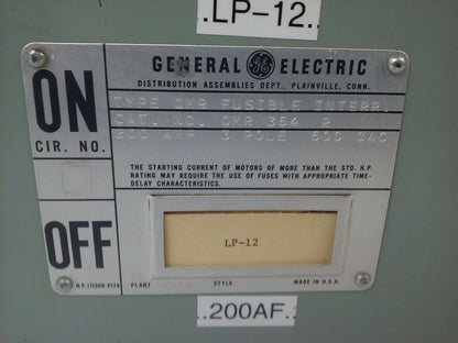 GE QMR364R FUSIBLE INTERRUPTER SWITCH, 200A, 600VAC, 3P, QMR, W/ HARDWARE