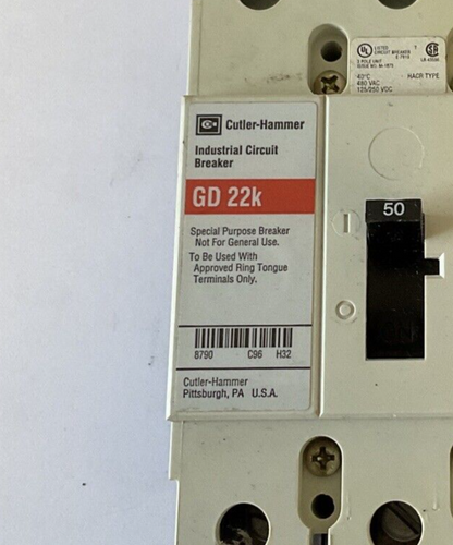 WESTINGHOUSE GD 22K CIRCUIT BREAKER 50A 480VAC 3POLE 50/60HZ GD3050