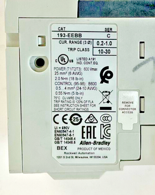 ALLEN BRADLEY 193-EEBB OVERLOAD RELAY SER.C 0.2-1.0 TRIP 10-30