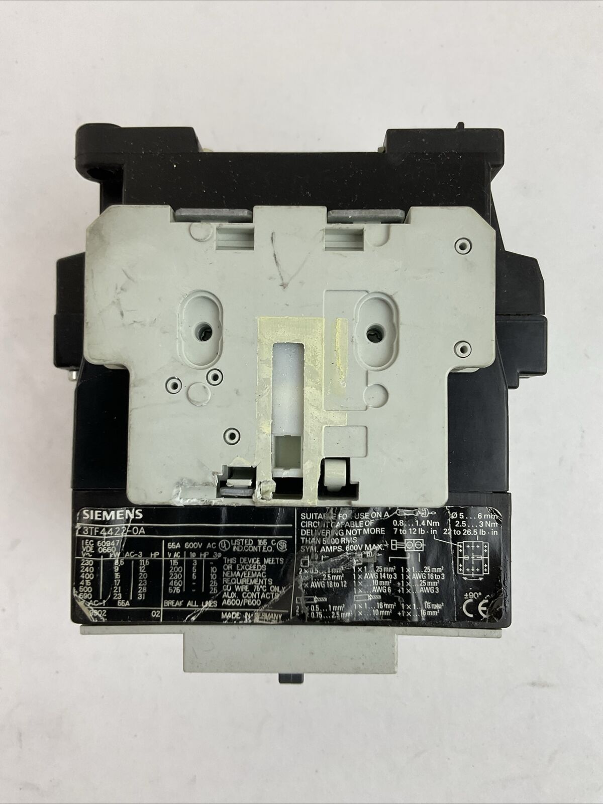 SIEMENS 3TF4422-0A CONTACTOR 600VAC 55A COIL 110V