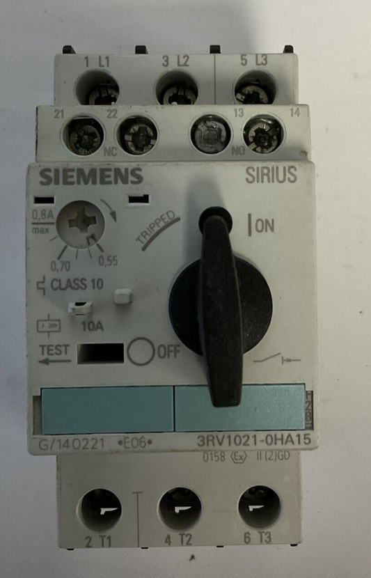 SIEMENS 3RV1021-0HA15 MOTOR STARTER 50/60HZ 600V 0.8-0.55A 6KV