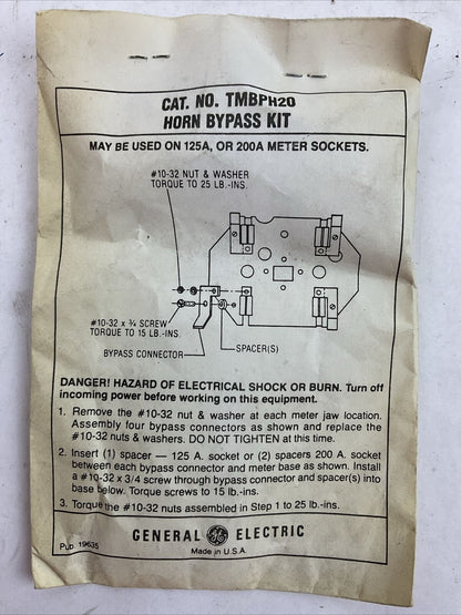 GE TMBPH20 HORN BYPASS KIT MAY BE USED ON 125A OR 200A METER SOCKETS