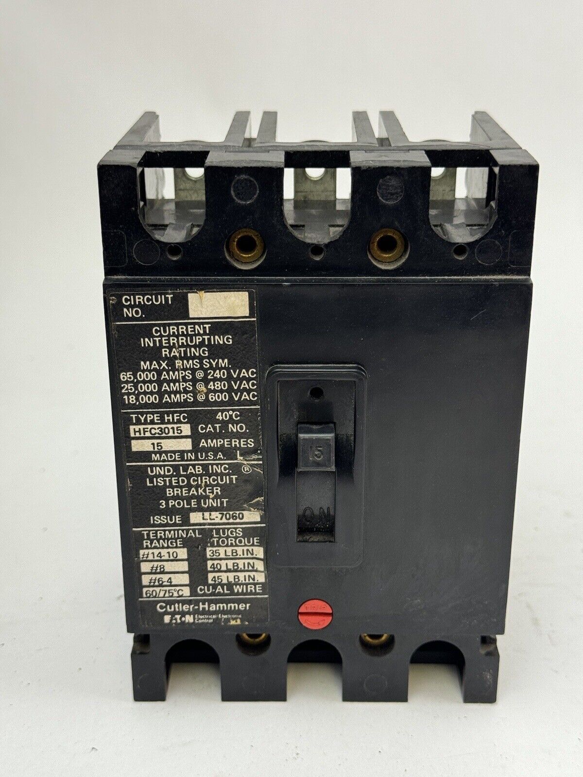 CUTLER-HAMMER - HFC3015 - CIRCUIT BREAKER - 15A/ 600 VAC/ 3 POLE