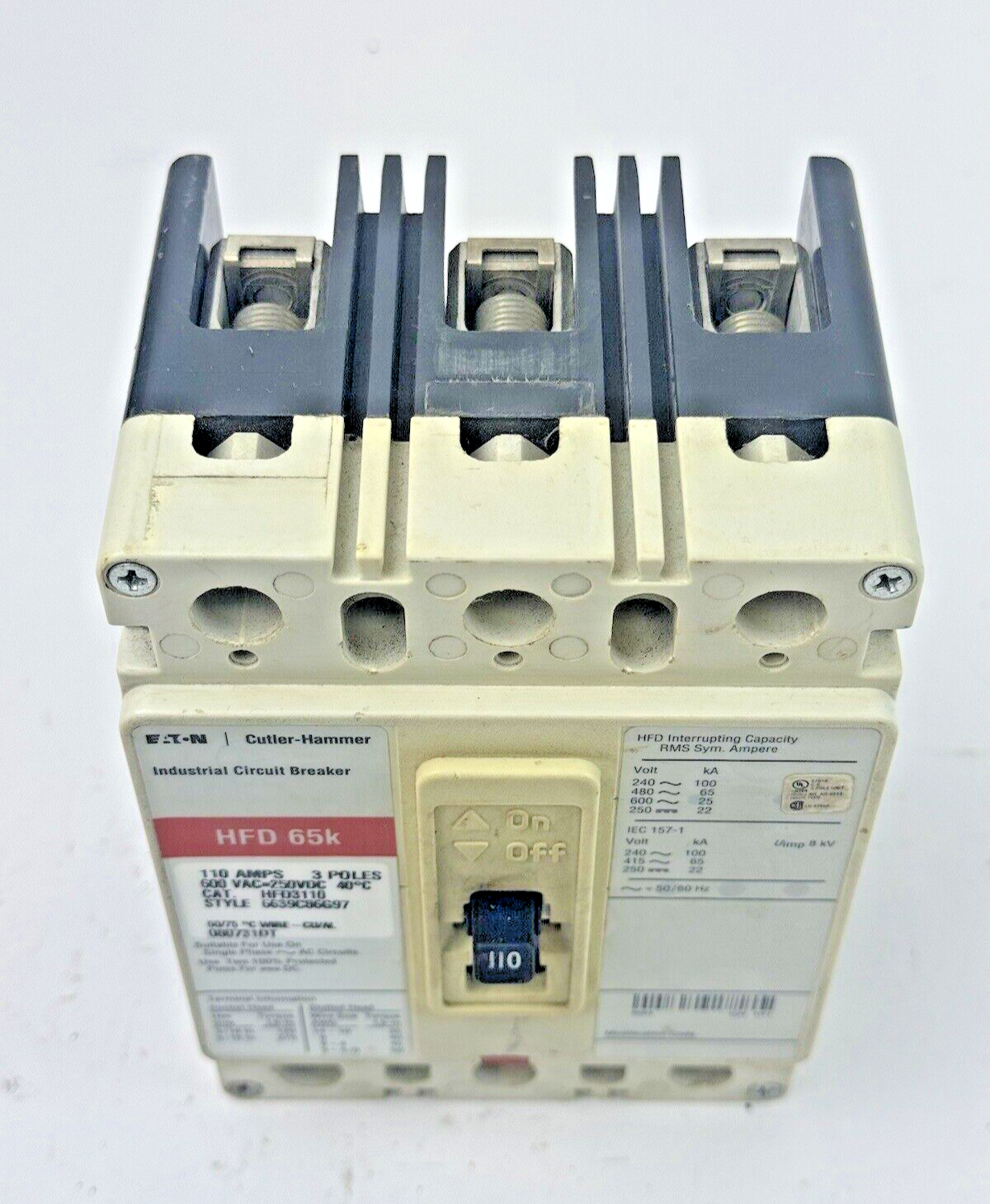 EATON - CUTLER-HAMMER - HFD3110 - CIRCUIT BREAKER - 3POLE/110A/600 VAC/HFD65K