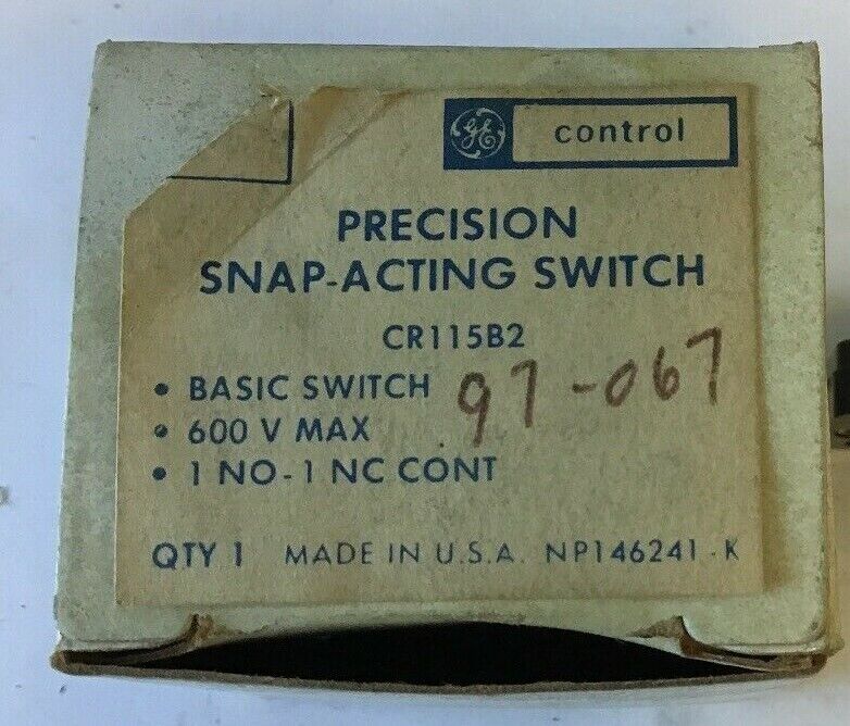 GE CR115B2 PRECISION SNAP-ACTING SWITCH 600V 1NO-1NC CONT.**LOTOF3**