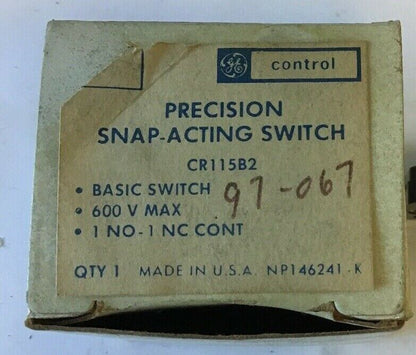 GE CR115B2 PRECISION SNAP-ACTING SWITCH 600V 1NO-1NC CONT.**LOTOF3**