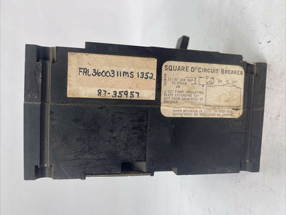 SQUARE D FAL3600311MS1352 CIRCUIT BREAKER 3AMP 600VAC 3P ADJ INST TRIP 7-22A