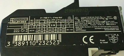 TELEMECANIQUE LR2 D1303 THERMAL OVERLOAD RELAY 600VAC 0.25-0.40A