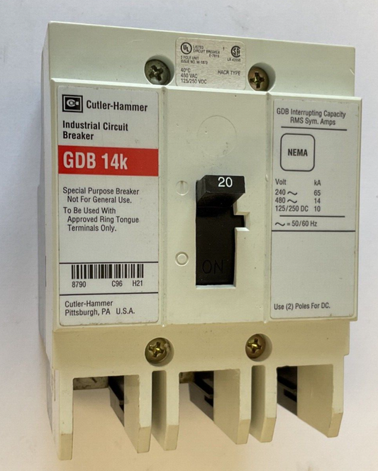 WESTINGHOUSE GDB 14K CIRCUIT BREAKER 20A 480VAC 3POLE 50/60HZ