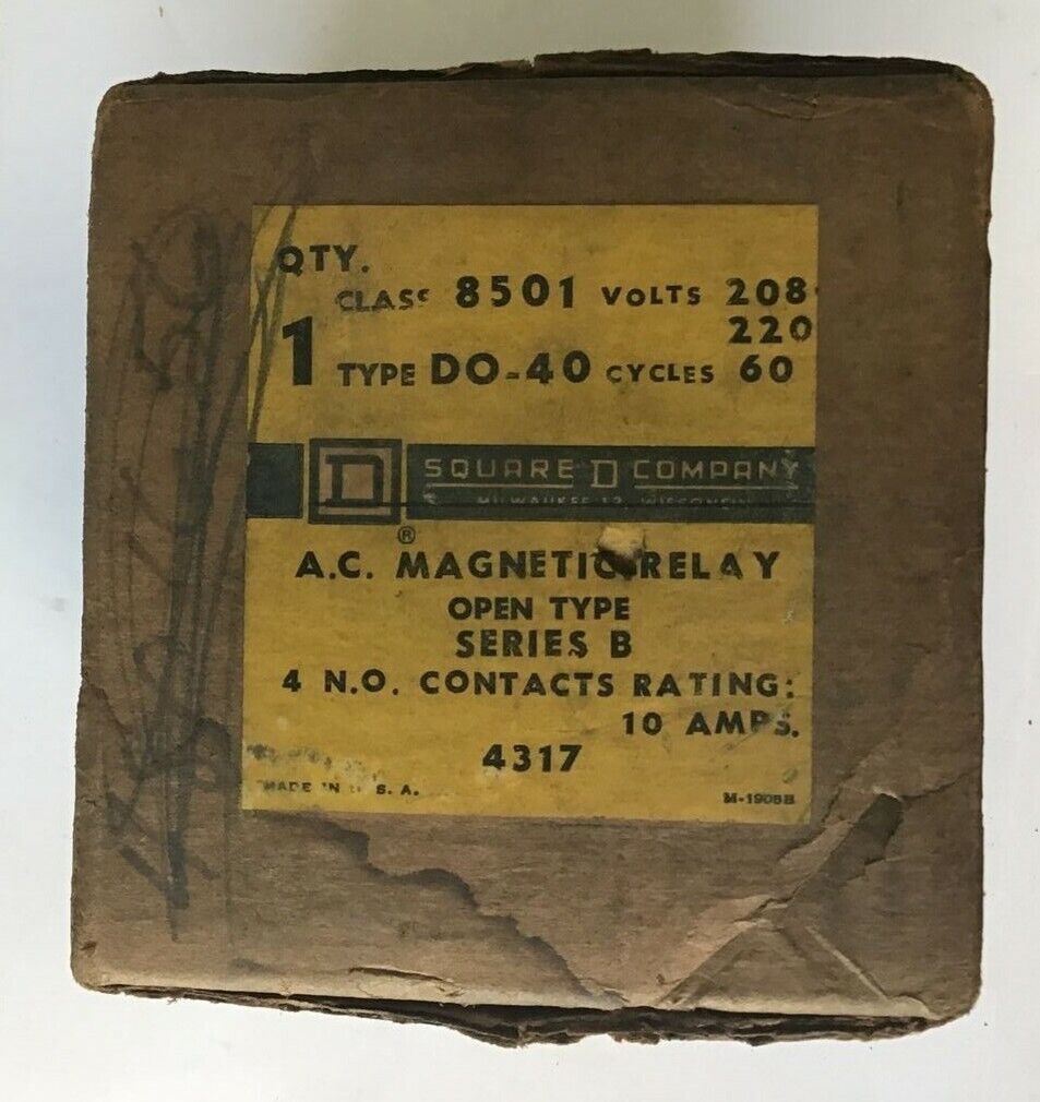 SQUARE D 8501 DO-40 MAGNETIC RELAY SER.B 10A  208-220V 60CY