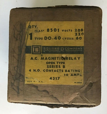 SQUARE D 8501 DO-40 MAGNETIC RELAY SER.B 10A  208-220V 60CY