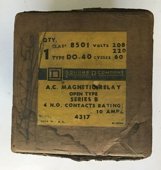SQUARE D 8501 DO-40 MAGNETIC RELAY SER.B 10A  208-220V 60CY