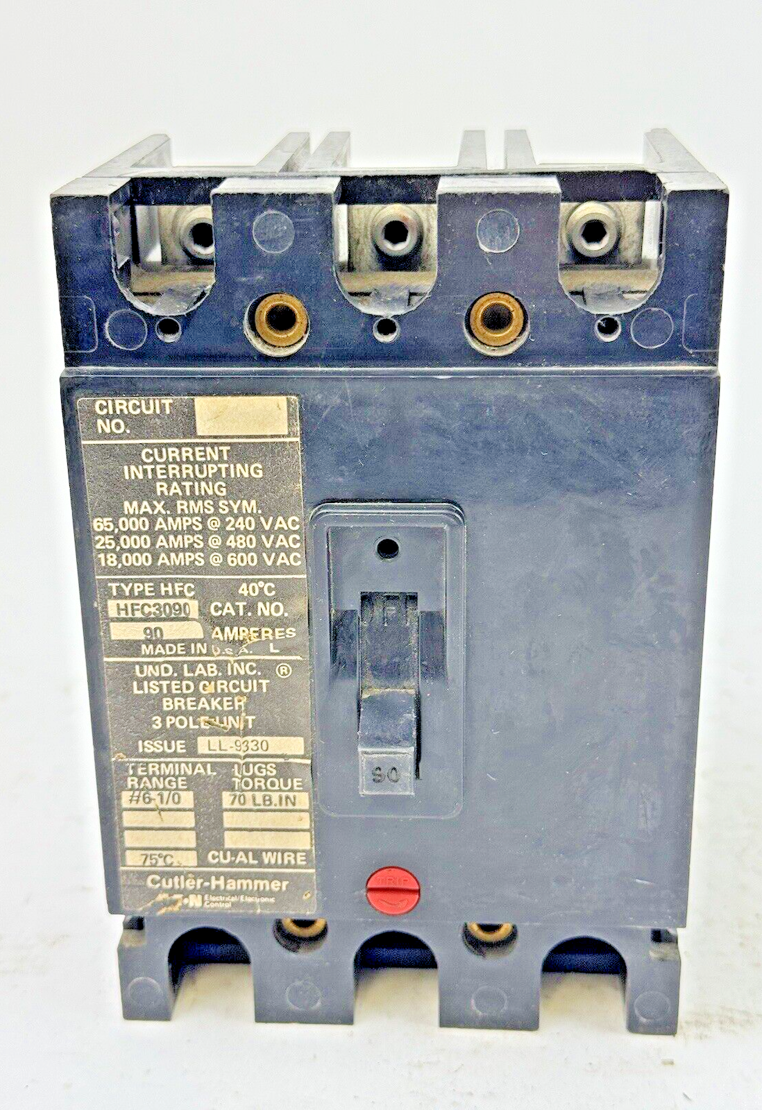 CUTLER-HAMMER - HFC3090 - CIRCUIT BREAKER - 90A/ 600 VAC/ 3 POLE