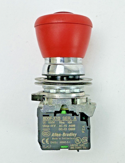 ALLEN-BRADLEY - 800F-N3R SER. A - RED PUSH BUTTON W/ 800F-X10 / A & 800F-X01 / A