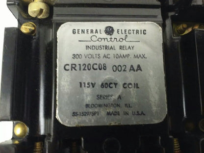 GENERAL ELECTRIC CR120C08002AA SER. A, OVERLOAD RELAY, 300V, 115V COIL,10A,CR120