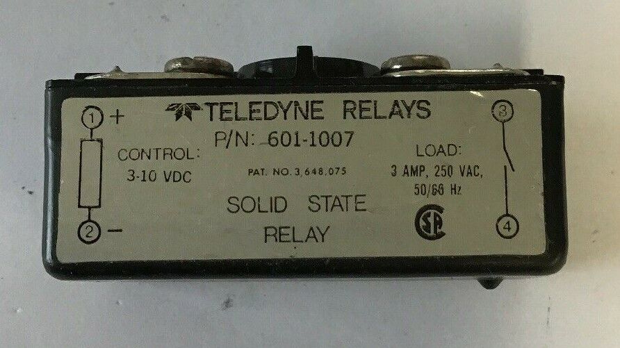 TELEDYNE RELAYS 601-1007 SOLID STATE RELAYS 3-10VDC 3A 250VAC 50/60HZ