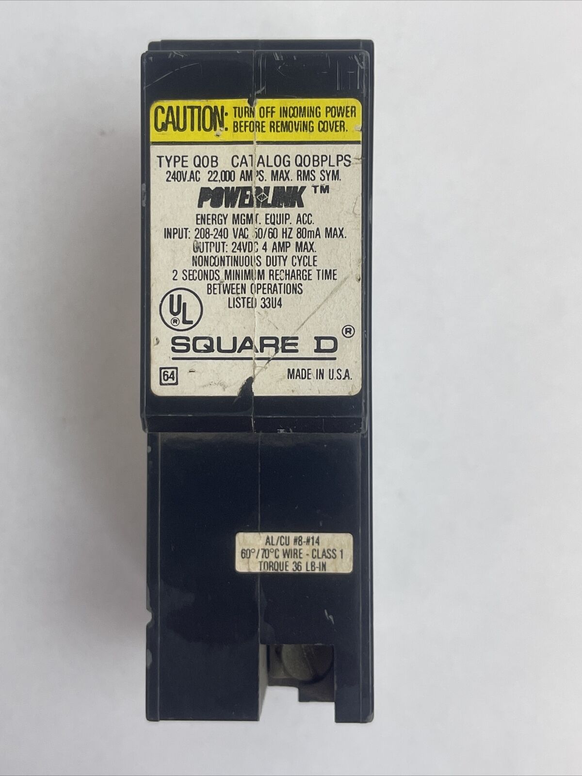 SQUARE D QOBPLPS POWER LINK POWER SUPPLY INPUT 208-240VAC OUTPUT 24VDC 4AMP