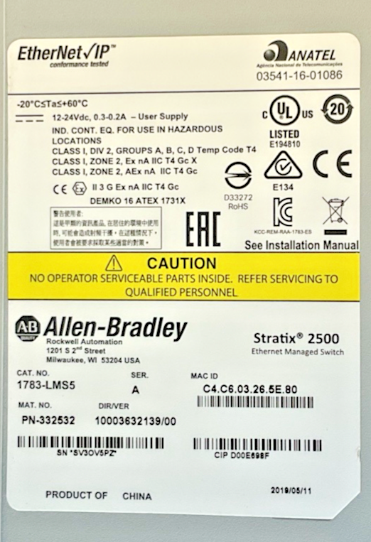 ALLEN BRADLEY 1783-LMS5 ETHERNET SWITCH SER.A 24VDC 0.3-0.2A