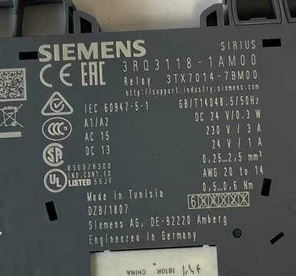 SIEMENS 3RQ3118-1AM00 RELAY 24VDC 0.3W 230V 3A