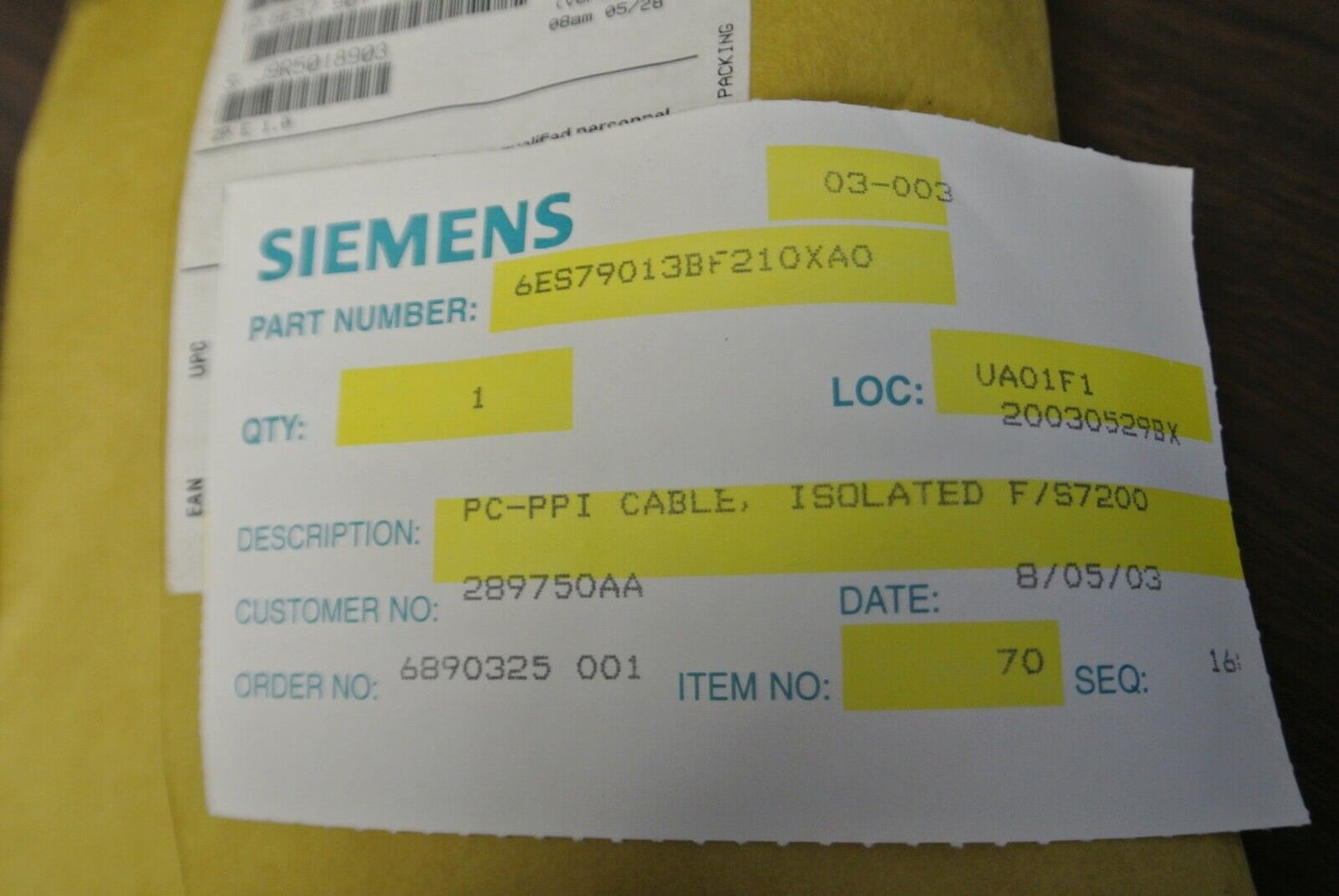 SIEMENS 6ES7901 3BF21-0XA0 / ISOLATED PC/PPI CABLE / F/S7200 / NEW SURPLUS