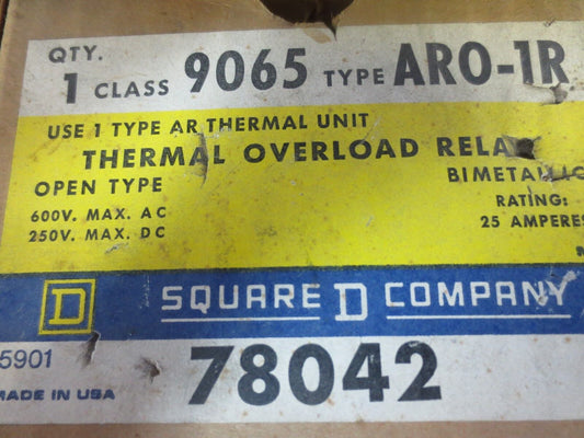 SQUARE D CLASS 9065 ARO-1R / AR0-1R THERMAL OVERLOAD RELAY 78042 - NEW SURPLUS