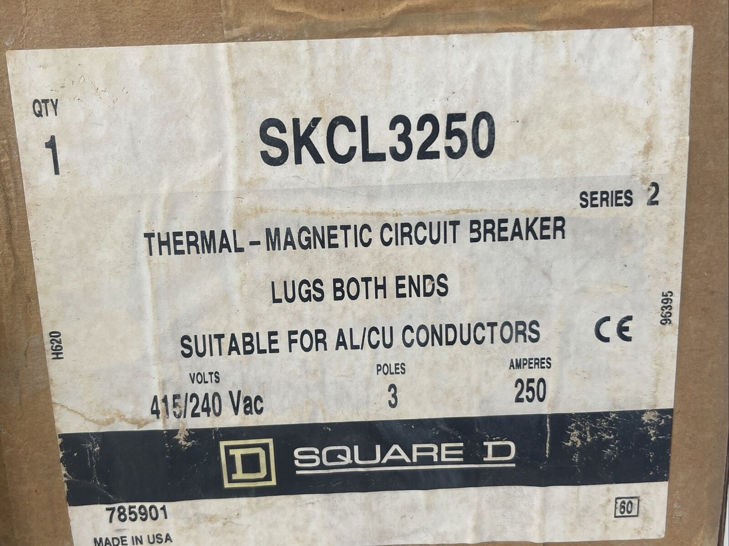 SQUARE D SKCL3250 THERMAL-MAGNETIC CIRCUIT BREAKER 250A 480VAC 3POLE SERIES 2