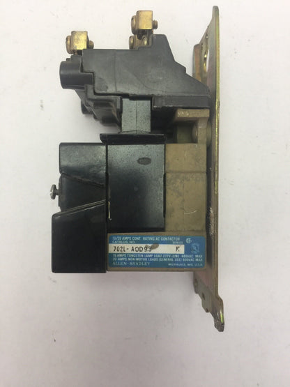 ALLEN BRADLEY 702L-AOD93 CONTACTOR 600VAC 20AMP SERIES K 70A86 COIL 120V 60HZ