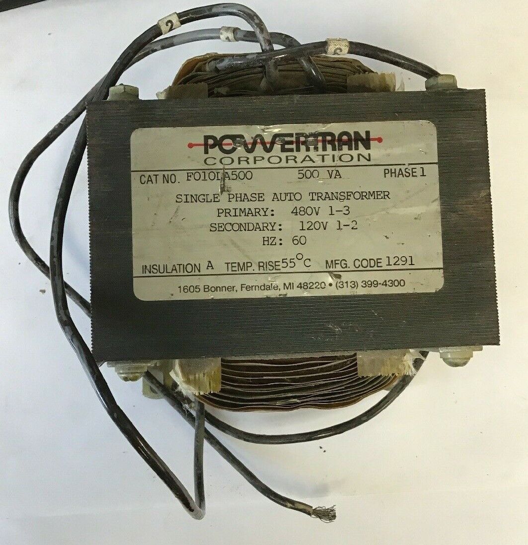 POWERTRAN F010DA500 500VA SINGLE PHASE AUTO TRANSFORMER 480V 60HZ