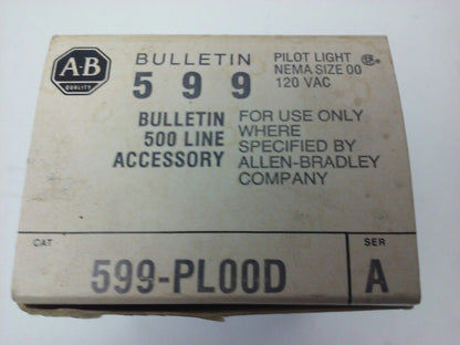 ALLEN BRADLEY 599-PL00D SER. A, PILOT LIGHT, 120VAC, NEMA SIZE 00, W/ X-227809