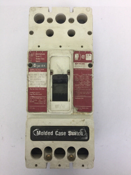 WESTINGHOUSE JD3250KW MOLDED CASE SWITCH SER C 250AMP 600VAC 250VDC 3 POLE