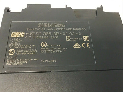 SIEMENS 6ES7 365-0BA01-0AA0 INTERFACE MODULES SEND/RECEIVE  IM365**LOTOF2**