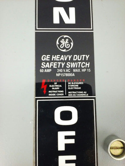 GE TH3362JRS, SAFETY SWITCH, MOD.10, 60A, 600VAC/250VDC, D16419  INTERLOCK RECEP