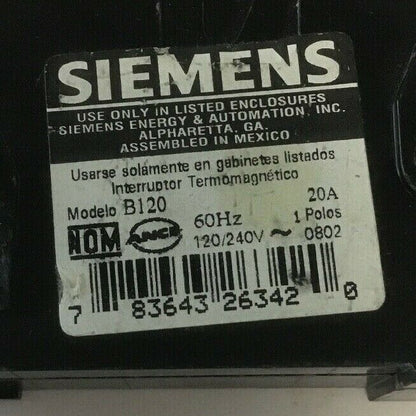 SIEMENS B120 1POLE 20AMP CIRCUIT BREAKER 120/240VAC***LOTOF5***