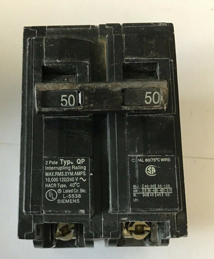 SIEMENS Q250 TYPE QP CIRCUIT BREAKER - 120/240VAC, 50A, 2-POLE ***LOTOF4***