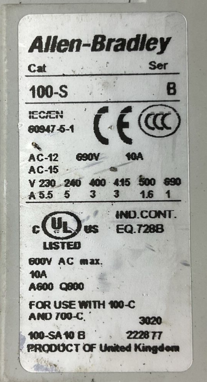ALLEN BRADLEY STARTER (100-C85D*00 SER A CONTACTOR + 193-1EFGE RELAY + 100S)