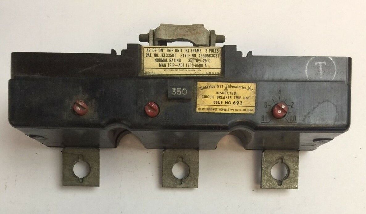 WESTINGHOUSE JKL3350T AB DE-ION TRIP UNIT 350AMP INST TRIP 1750-3500A 455D563G31