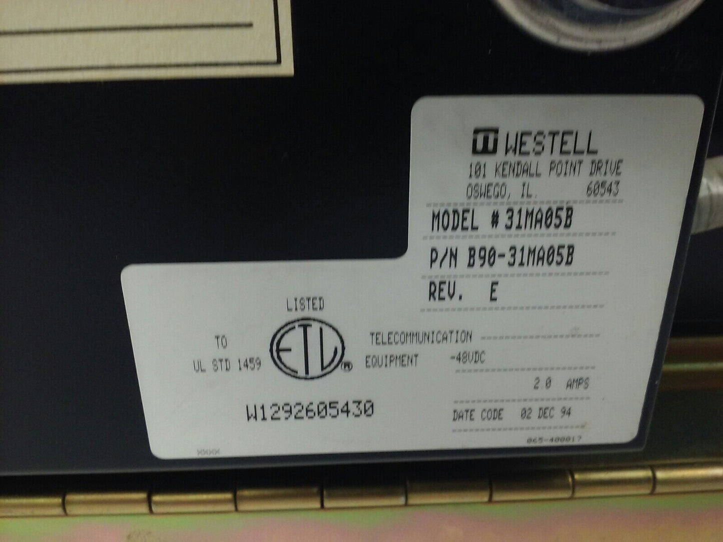 WESTELL B90-31MA05B MAINFRAME, NO CONNECTOR MODULES, REV. E, 48VDC, 2A,