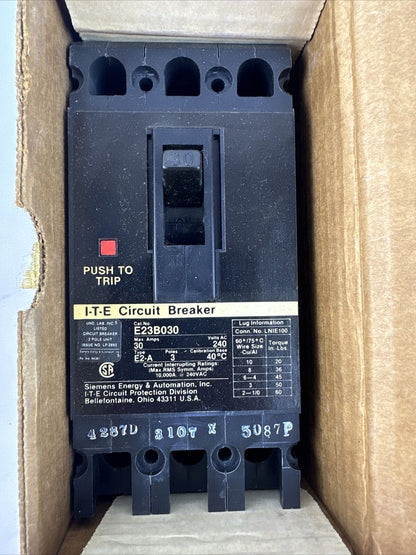 SIEMENS ITE E23B030 MOLDED CASE CIRCUIT BREAKER 30A 3P 240VAC