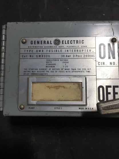 GENERAL ELECTRIC GE QMR QMR321L - 30 AMP, 240VAC, 3-pole FUSED PANELBOARD SWITCH