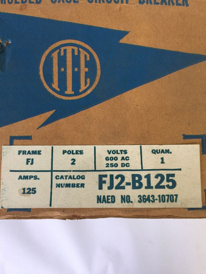 ITE SIEMENS FJ2-B125 CIRCUIT BREAKER 600VAC 250VDC 125AMP 2POLE