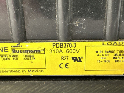 BUSSMANN PDB370-3 POWER DISTRIBUTION BLOCK 3POLE 600V 310A