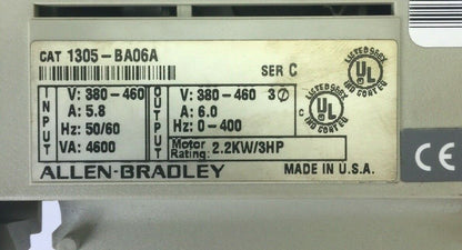 ALLEN BRADLEY 1305-BA06A AC DRIVE INPUT 380-460V 5.8A OUTPUT 380-460V 6A 3HP