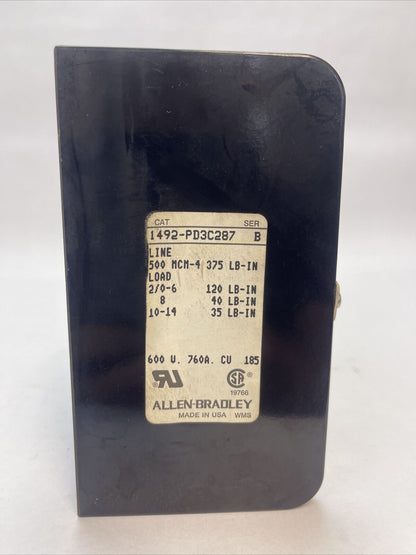 ALLEN BRADLEY 1492-PD3C287 POWER DISTRIBUTION BLOCK SER B 600V 760A