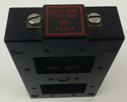ALLEN BRADLEY 73A86 COIL 120V@60HZ, 110V@50HZ, USED, MISSING METAL CONTACT