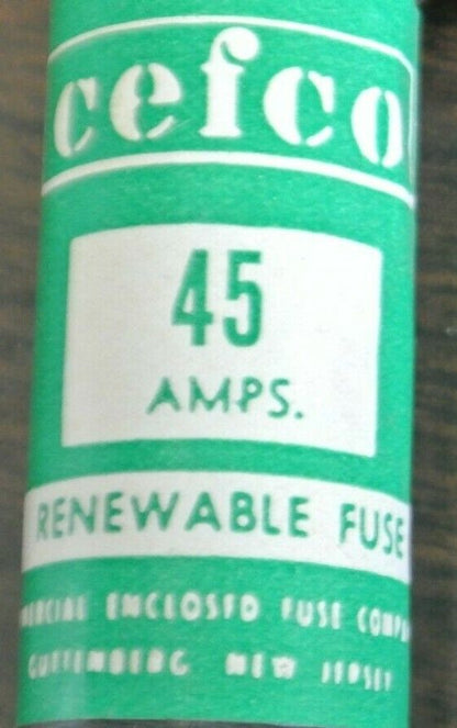 BOX of 10 CEFCO REN45 RENEWABLE FUSE / 45A / 250V / NEW SURPLUS  CAPACITY 35-60A