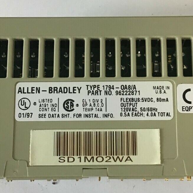 ALLEN BRADLEY 1794-OA8 OUTPUT 120VAC W/ 1794-TBNF/A TERMINAL BLOCK