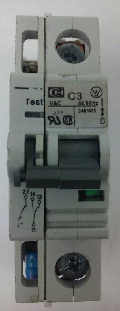 CUTLER HAMMER SPCL1C03, SPCLUAUX TEST CIRCUIT BREAKER, 1P,3A, 277V, USED SURPLUS