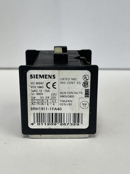 SIEMENS *LOT OF 6* - 3RH1911-1FA40 - AUXILIARY CONTACTS